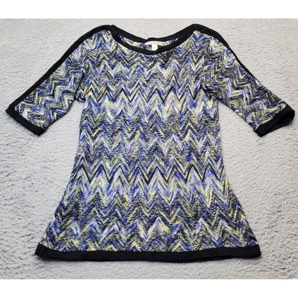 Dana Buchman Sweater Womens Small Multi knit Chevron Print 3/4 Sleeve Round Neck - Picture 1 of 7